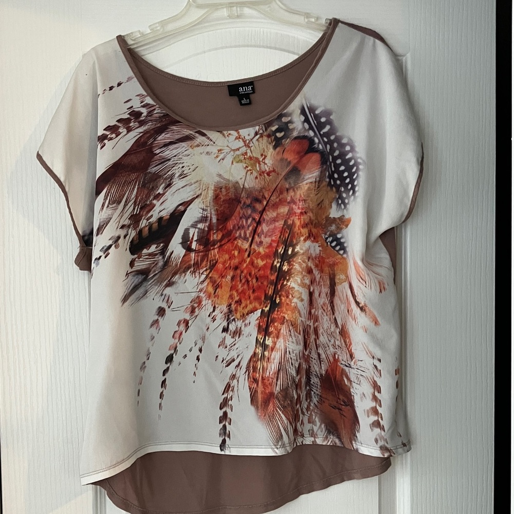 a.n.a Feather Print Blouse - Brown, White, and Orange